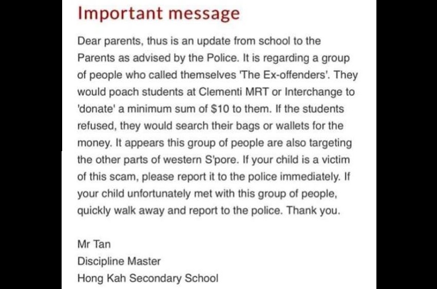 SCAMMERS TARGETING STUDENTS AT CLEMENTI! PLEASE BE WARY!