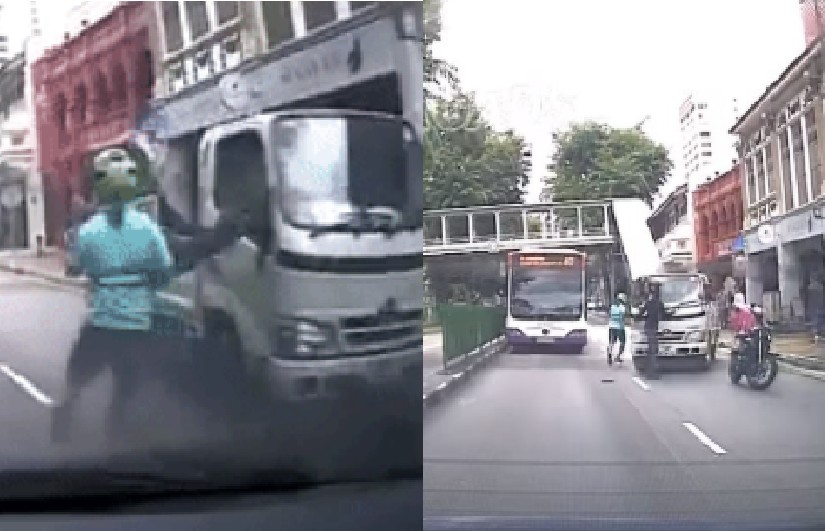 MOTORCYCLIST AND LORRY DRIVER FIGHT AT EAST COAST ROAD!