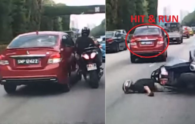 CAR SIDE SWIPES MOTORCYCLE. HITS & RUN. LEAVING MAN ON ROAD