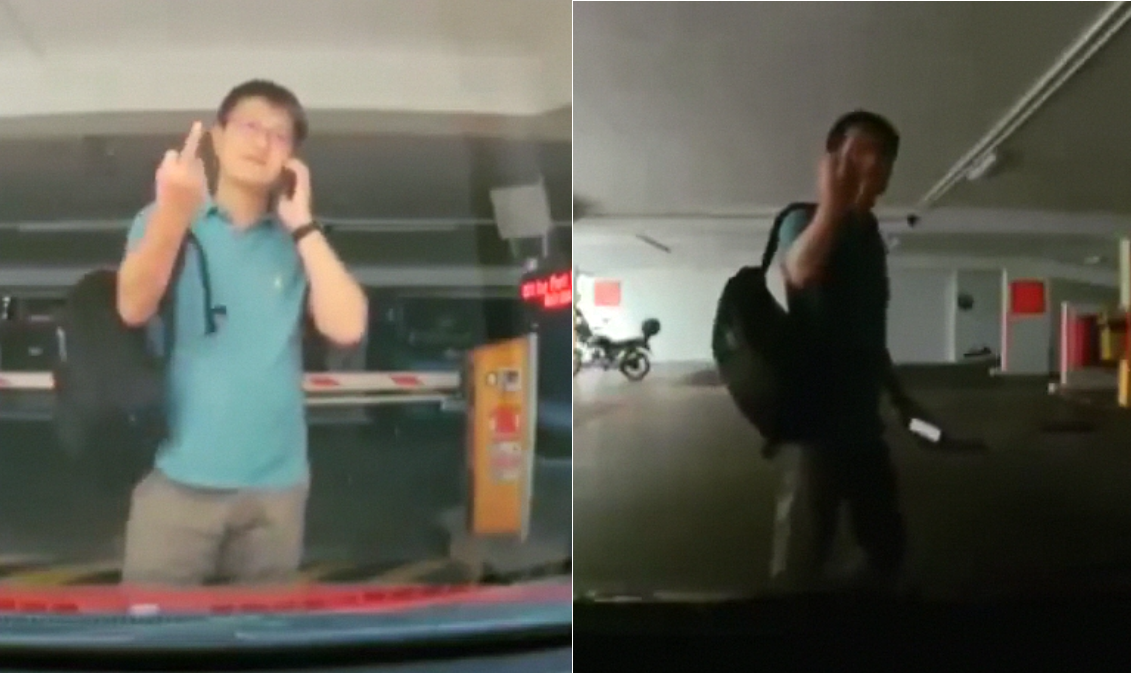 SELF ENTITLED MAN TALKS ON PHONE AND BLOCK CAR