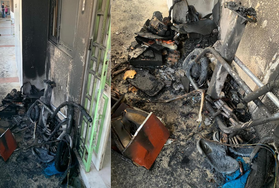 PMD FIRE AT HOUGANG. HAPPENED ON SAME DAY AS ANNOUNCEMENT OF FOOTPATH BAN