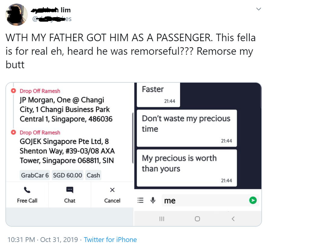 RAMESH TOLD GRAB DRIVER TO NOT WASTE HIS PRECIOUS TIME