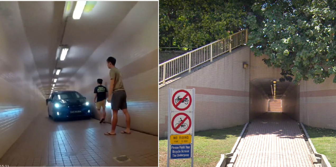 CAR ENDS UP IN PEDESTRIAN TUNNEL AT ANG MO KIO