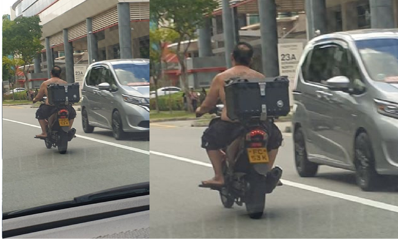 MAN SPOTTED TOPLESS AND NOT WEARING HELMET