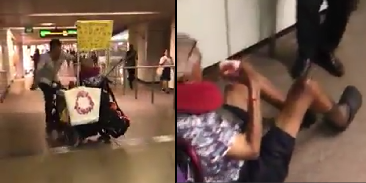 ELDERLY RAMS MRT STAFF WITH WHEELCHAIR WHEN TOLD NOT TO SELL TISSUE