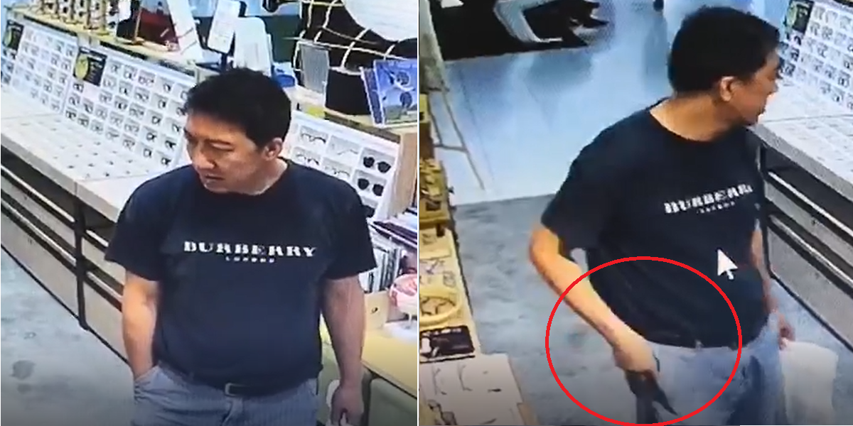 ALLEGED S’PORE COUPLE STEALING FROM OPTICAL SHOP IN MALAYSIA