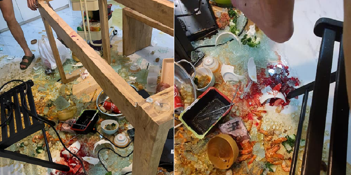 DINING TABLE WITH STEAMBOAT ” EXPLODED” WOMAN SUFFER 2ND DEGREE BURNS