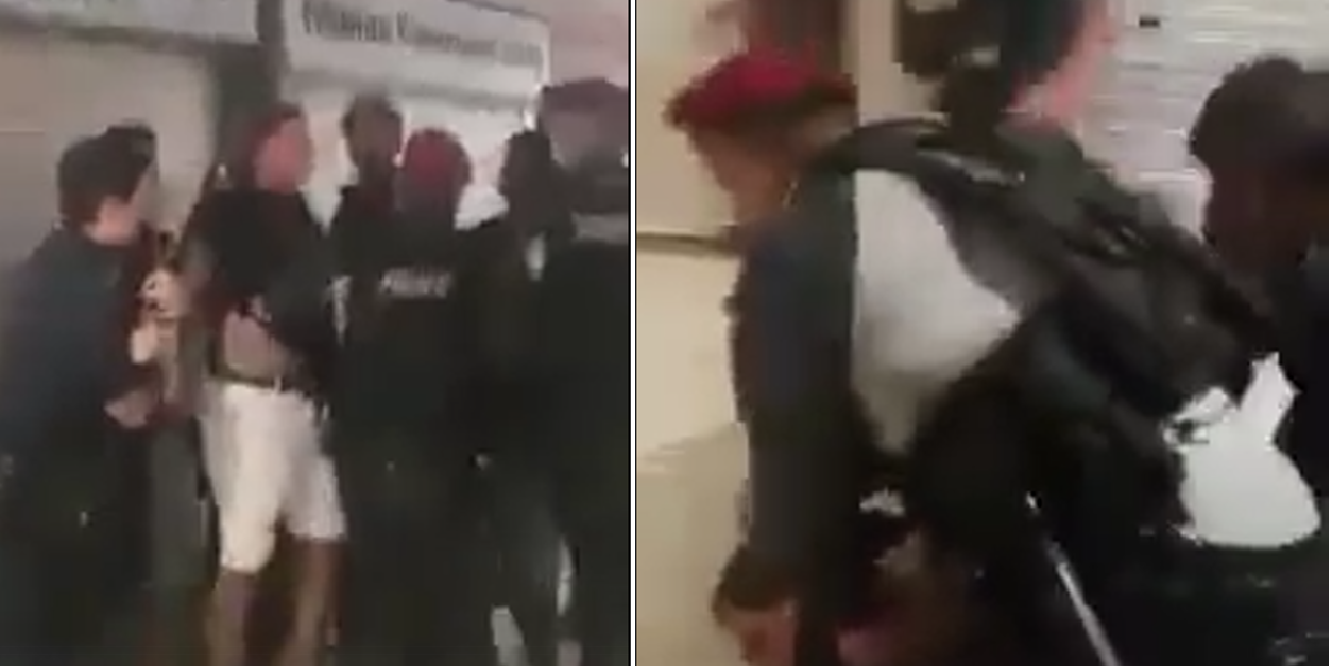 MAN STRUGGLING AGAINST THE POLICE. PINNED DOWN!