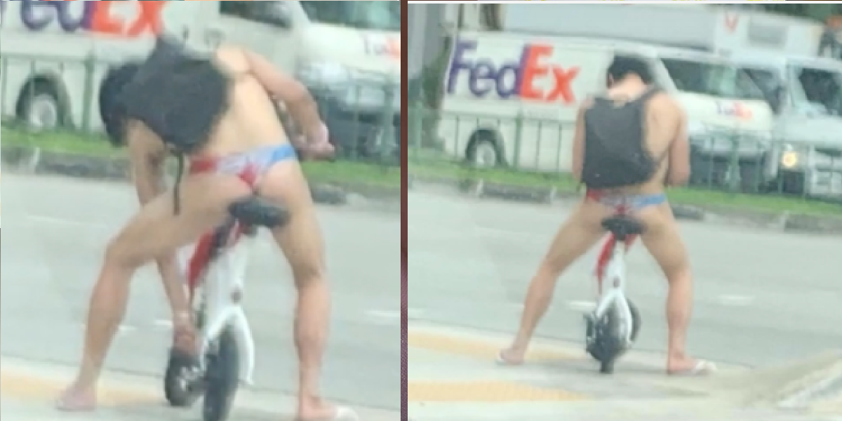 SEXY PMD RIDER WEARING ONLY A PAIR OF THONG AT PUNGGOL WAY