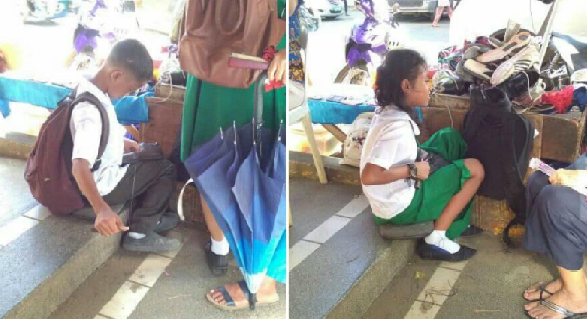 SIBLINGS REPAIR SHOES ON STREET TO PAY FOR LUNCH AT SCHOOL