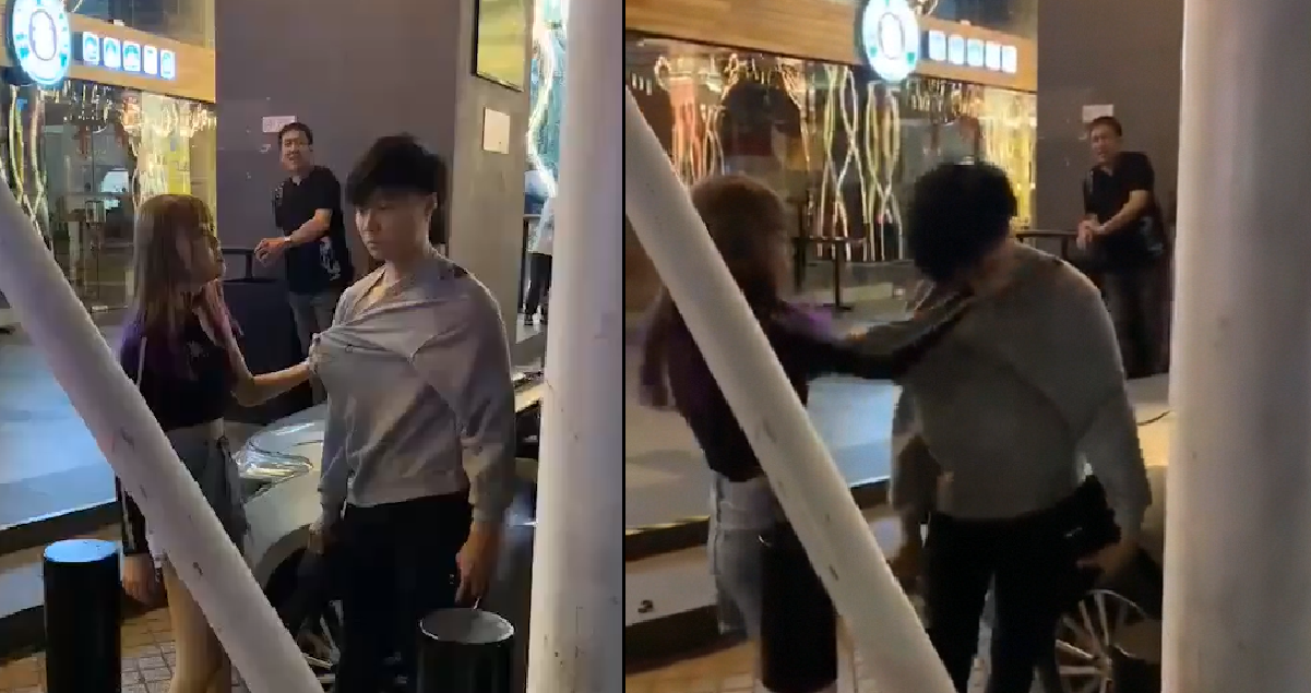 TWO GIRLS FIGHTING OVER 1 GUY IN MALAYSIA, GUY GETS SLAP BY GF