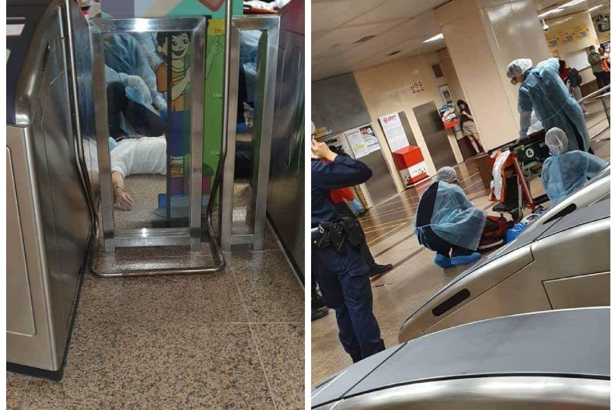 MAN KNOCK OUT AT RAFFLES PLACE MRT STATION.
