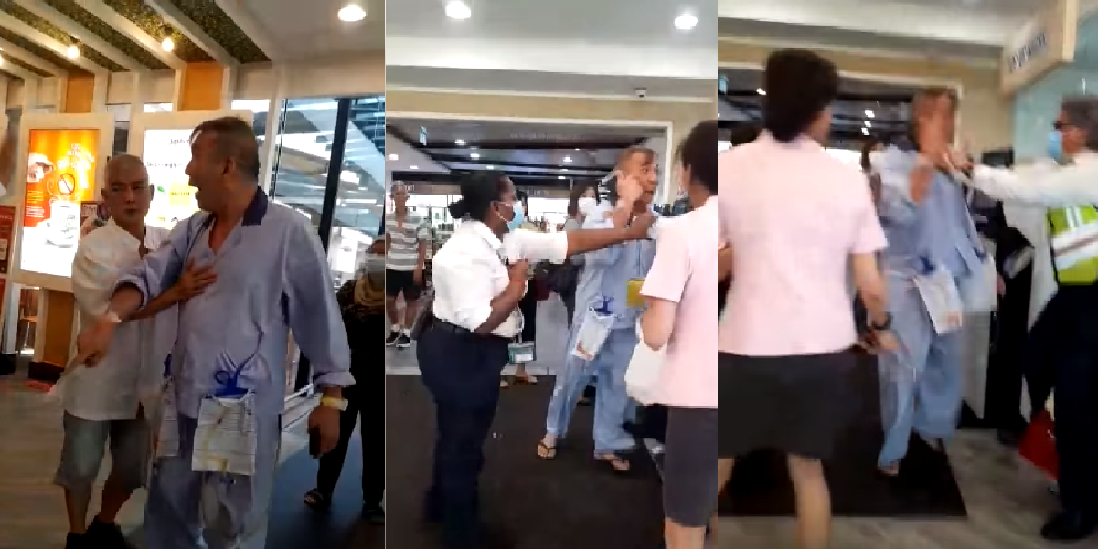 AGGRESSIVE PATIENT IN SGH SAYS HIS A DOCTOR AND ARGUES WITH SECURITY GUARD