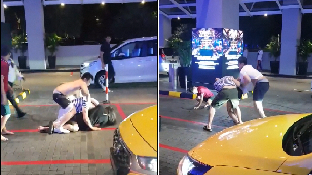FIGHT AT MARINA BAY SANDS TAXI STAND UNTIL SHIRT COME OUT