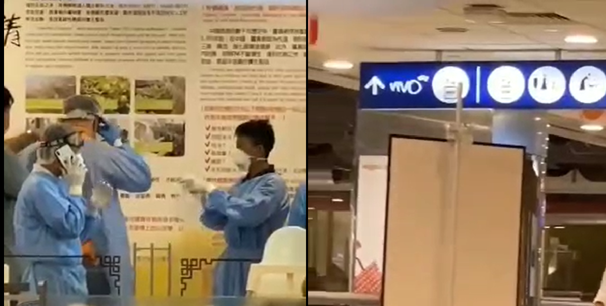 MEDICAL PERSONNEL WEARING FACE MASK AND HEAD COVER AT HARBOURFRONT