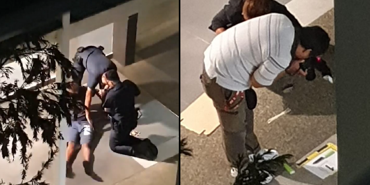 DRUNK MAN WITH KNIFE PINNED DOWN BY POLICE AFTER HEATED ARGUMENT.