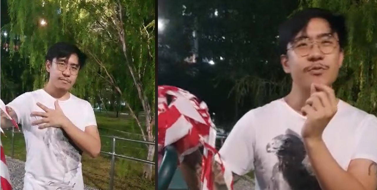 DRUNK MAN TEARS OFF BARRIER TAPE AT FITNESS CORNER AND STARTS TO SPOUT NONSENSE