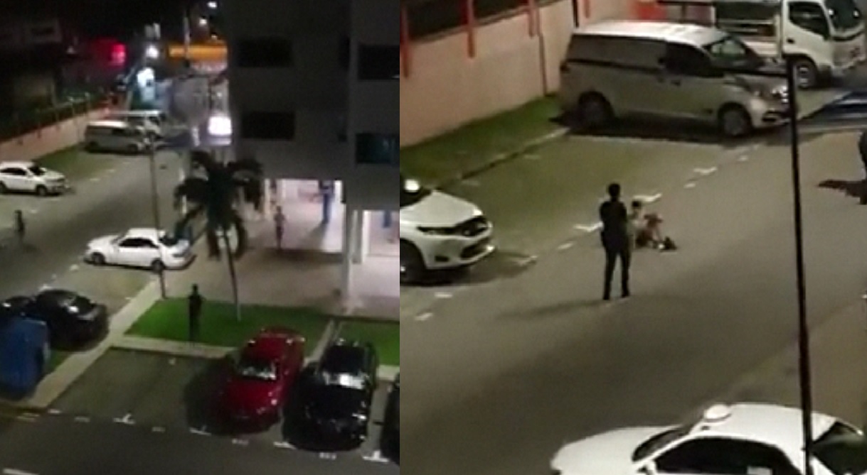 POLICE SHOUTING AND CHASING AFTER SUSPECT AT OPEN AIR PARKING LOT