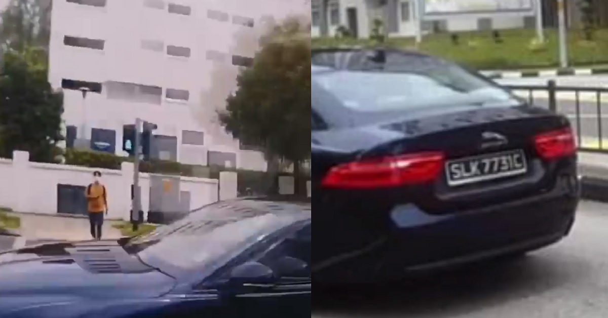 JAGUAR DASH RED LIGHTS IGNORE PEDESTRIANS CROSSING THE ROAD