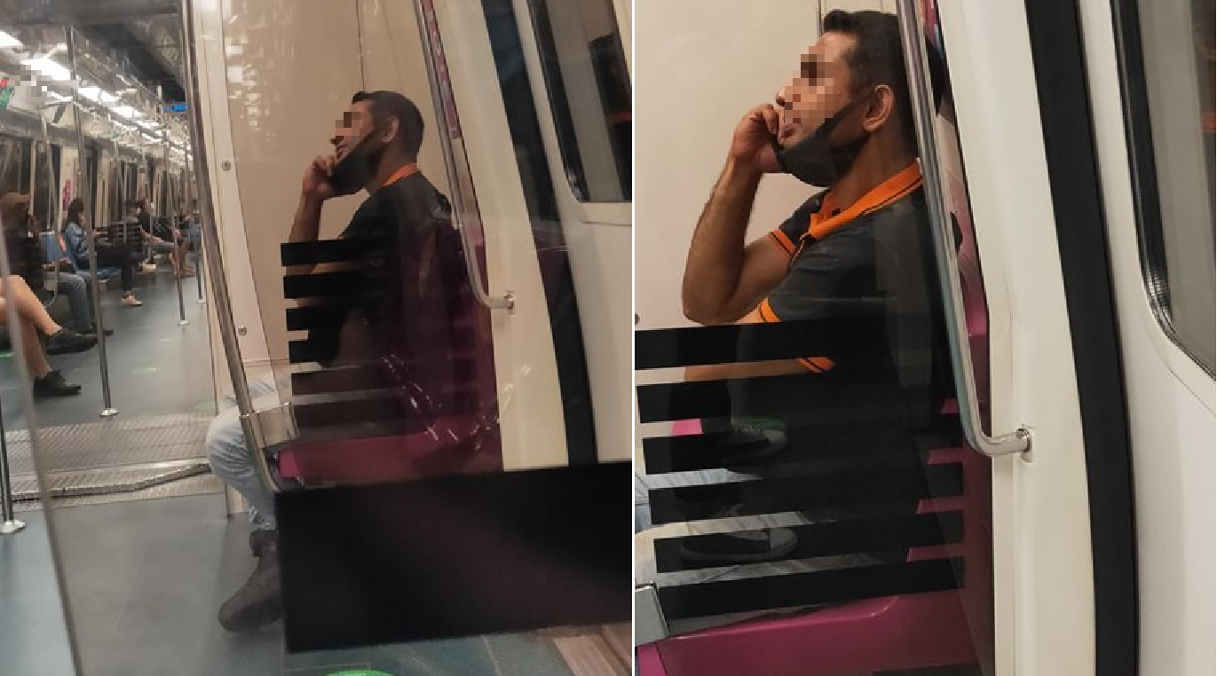 MAN SPOTTED TALKING ON PHONE WITHOUT MASK IN MRT EAST-WEST LINE