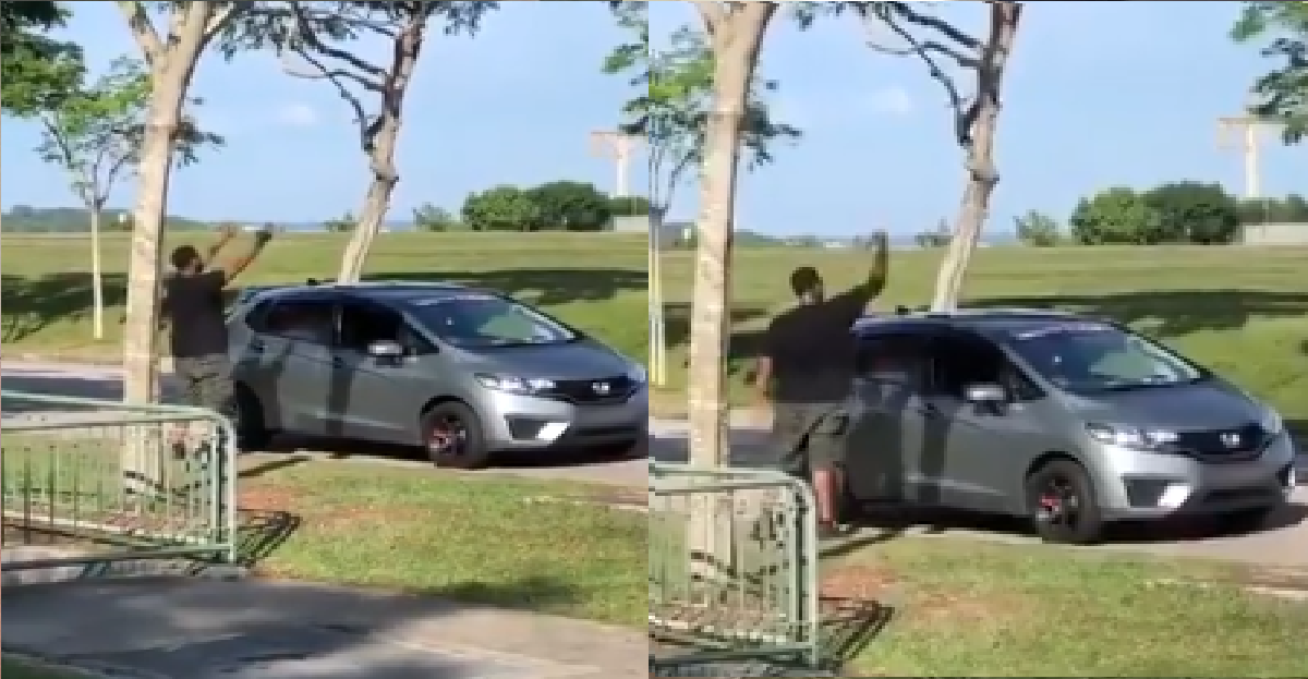 DISCO MAN DANCING TO CLUB MUSIC AT THE SIDE OF THE ROAD