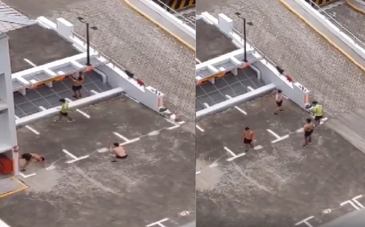 MEN IGNORING CIRCUIT RESTRICTIONS AND EXERCISE AT MSCP