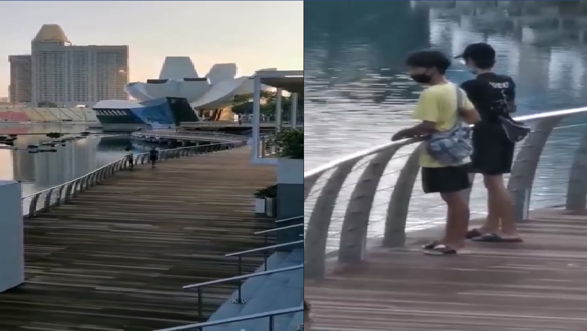 TWO YOUNGSTERS FISHING AT MBS WITHOUT MONITORING SOCIAL DISTANCING MEASURES