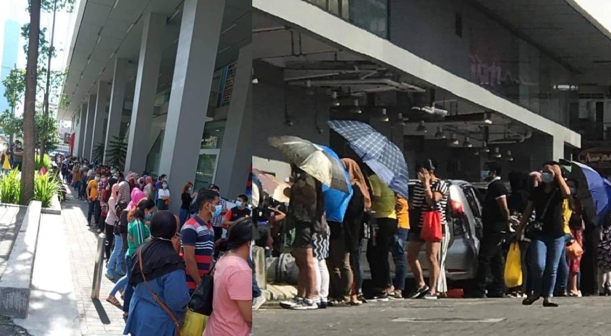 LONG QUEUE SPOTTED OUTSIDE MALAYSIA MALLS AFTER MCO EASED