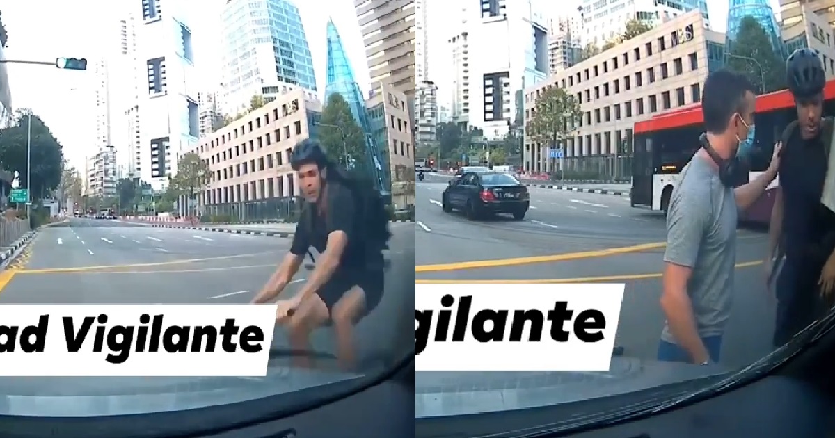 ANG MOH CYCLIST BEATS RED LIGHT THEN KENA BANG BY CAR