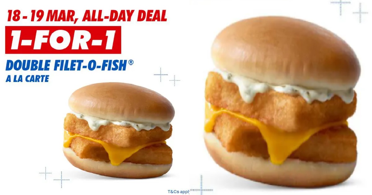 1FOR1 DOUBLE FILETOFISH ALL DAY, AT MCDONALD