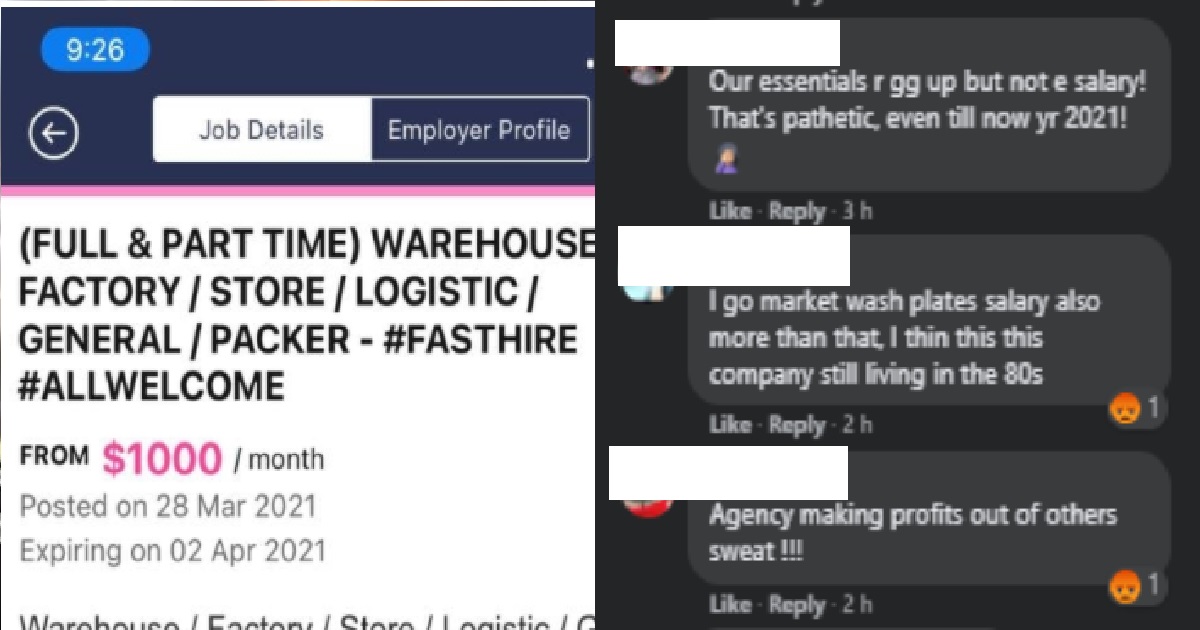 S’PORE COMPANY HIRING WORKERS FOR $1K/MONTH, NETIZENS RAGE