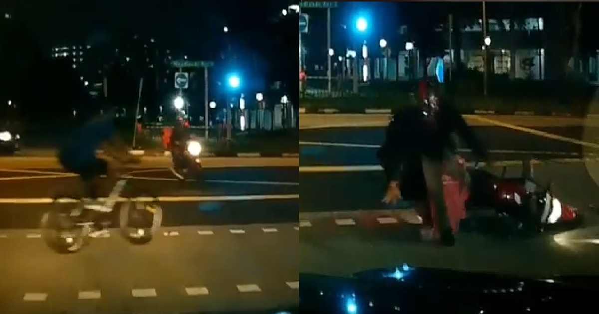 ERRANT CYCLIST ALLEGEDLY JAYWALKING, CAUSED MOTORCYCLE TO CRASH