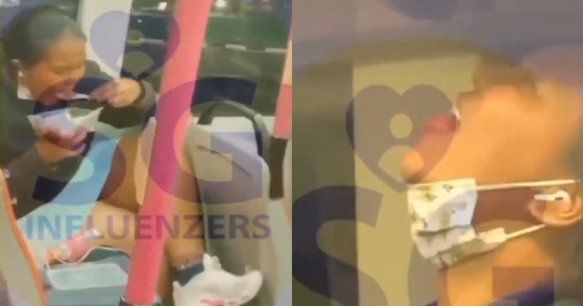 YOUNG PUNKS EATING AND DRINKING INSIDE BUS, TRIES TO LICK THE AIRCON