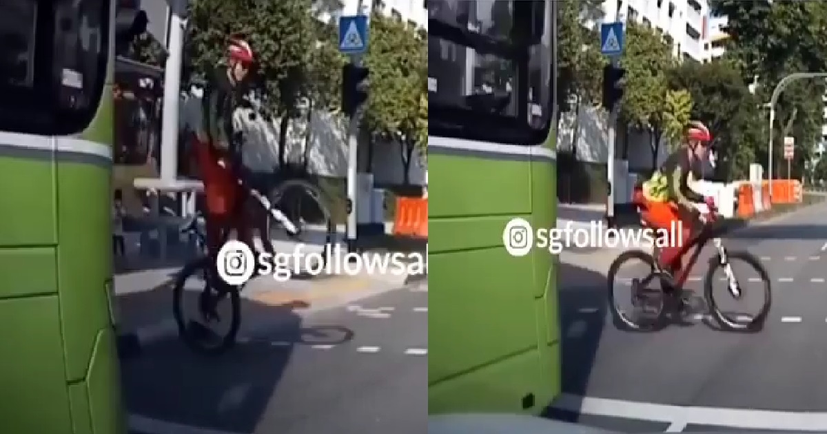 CYCLIST PERFORMS A “WHEELIE” WHILE JAYWALKING, ALMOST KENA BANG BY BUS