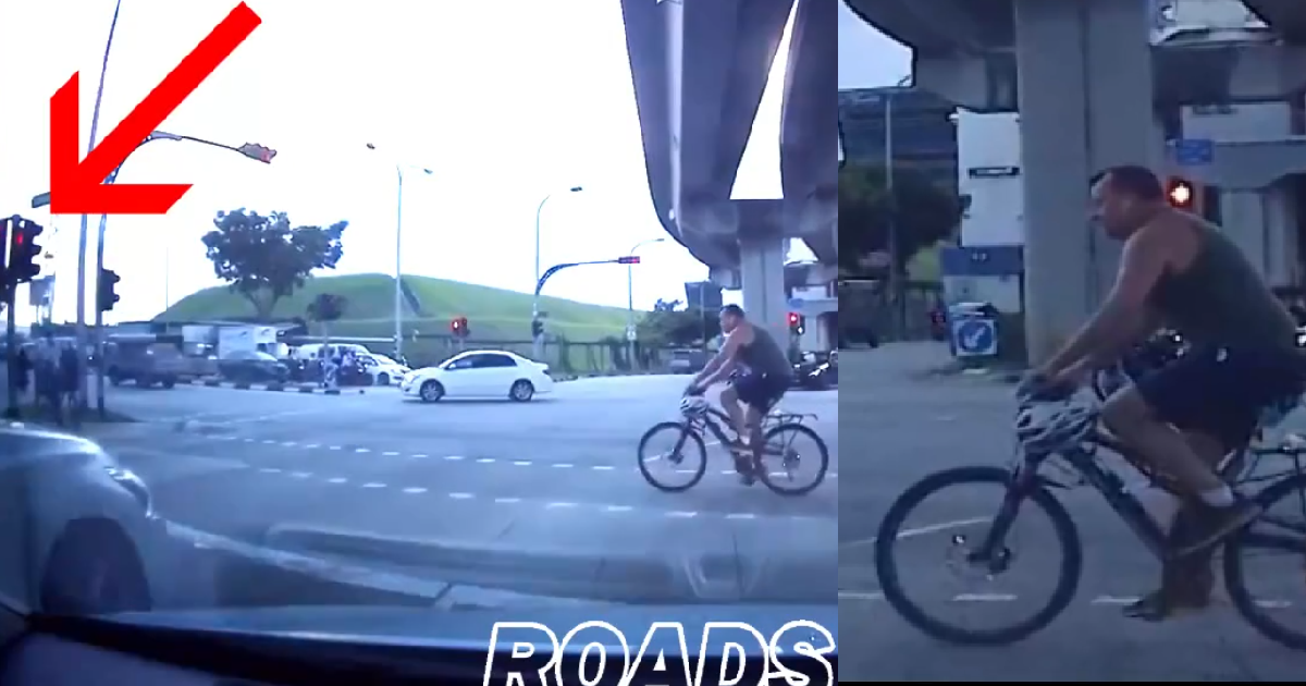 ANG MO CYCLIST RIDE ACROSS ROAD DURING RED MAN AS HE’S ABOVE THE LAW