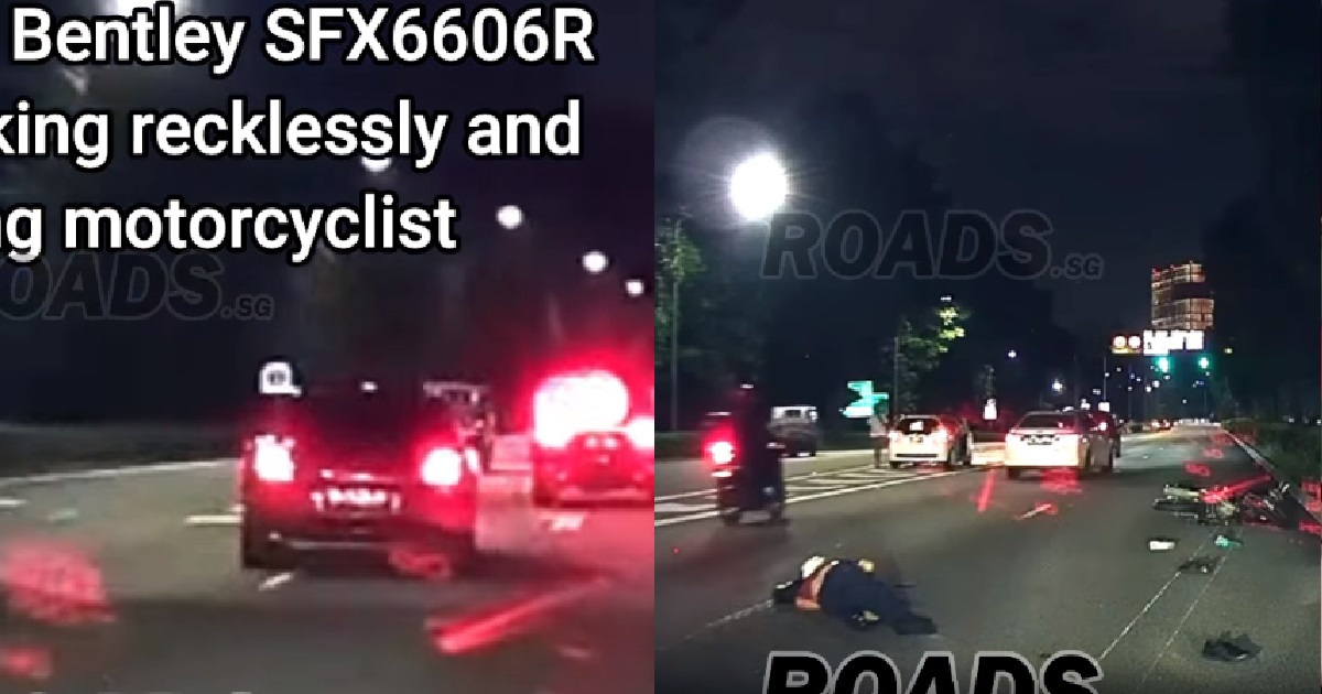 BENTLEY OVERTAKES RECKLESSLY & SMASHES INTO MOTORCYCLE WHICH LEFT HIM FLYING