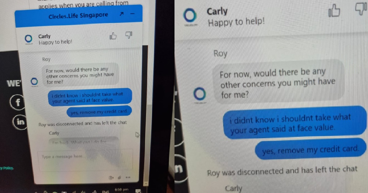 GUY ASKS CIRCLES LIFE TO REMOVE HIS CREDIT CARD FROM PLATFORM, AGENT LEAVES CHAT
