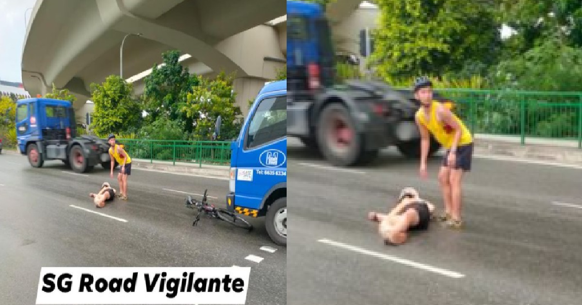 CYCLIST KNOCKED DOWN BY LORRY ON THE ROAD