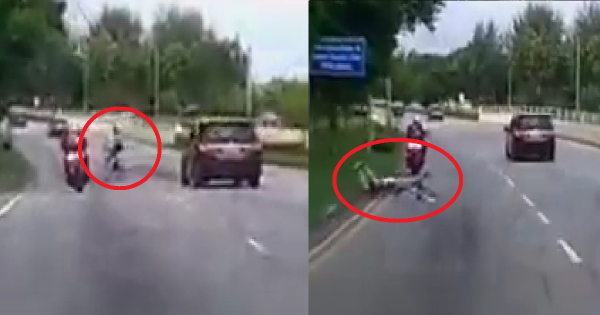 ERRANT CYCLIST ALMOST CAUSED MOTORCYCLE TO FALL, OWNSELF CRASHED ON THE ROAD