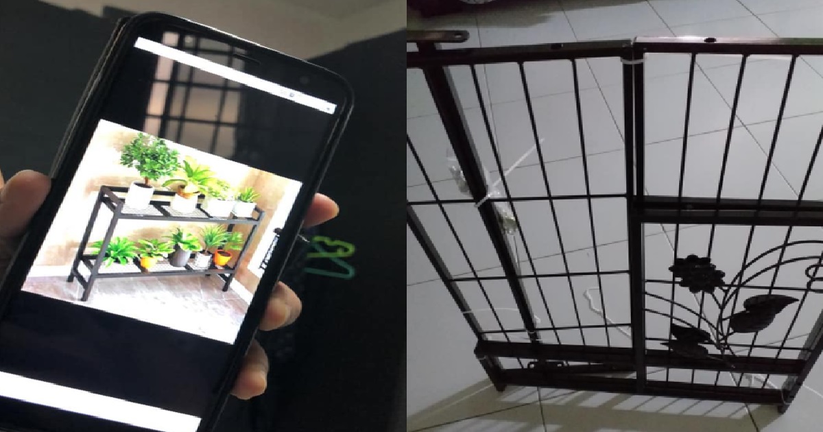 WOMAN BUYS FLOWER POT SHELF FROM FB MARKETPLACE, RECEIVES METAL GRILL INSTEAD