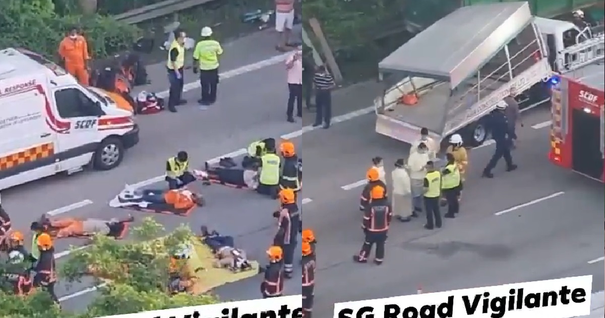 FOREIGN WORKERS FLY OUT OF LORRY AFTER REAR ENDING DUMPTRUCK. MANY INJURED