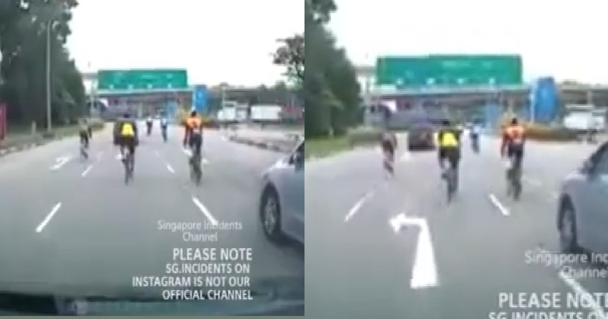 CYCLISTS HOGGING ENTIRE ROAD NEAR WOODLANDS, CARS STUCK BEHIND CANNOT PASS