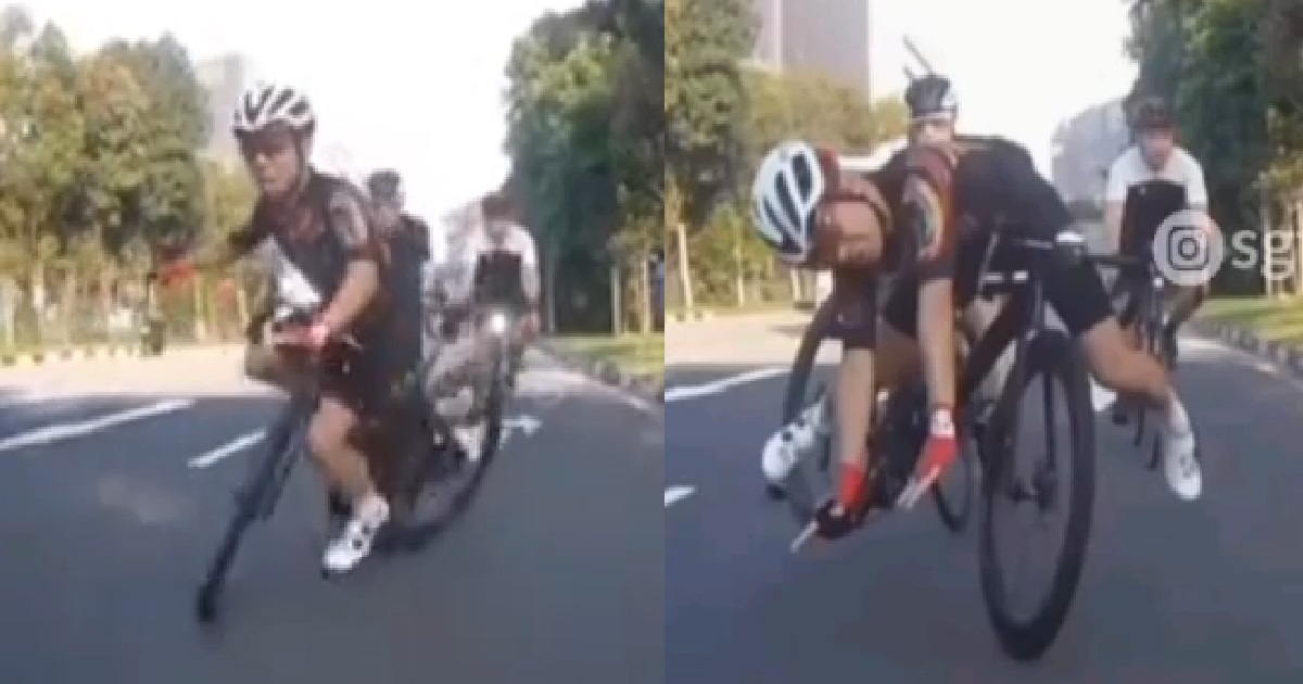 CYCLIST ON THE ROAD TRIPS OVER OBJECT, CRASHES BICYCLE AND GETS INJURED
