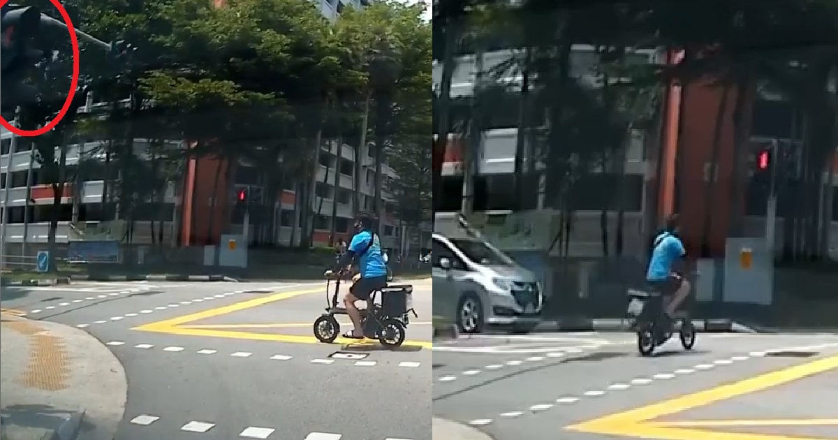 JAYWALKING E-BIKE RIDER SEEN BEATING TWO RED LIGHTS AT ONE GO