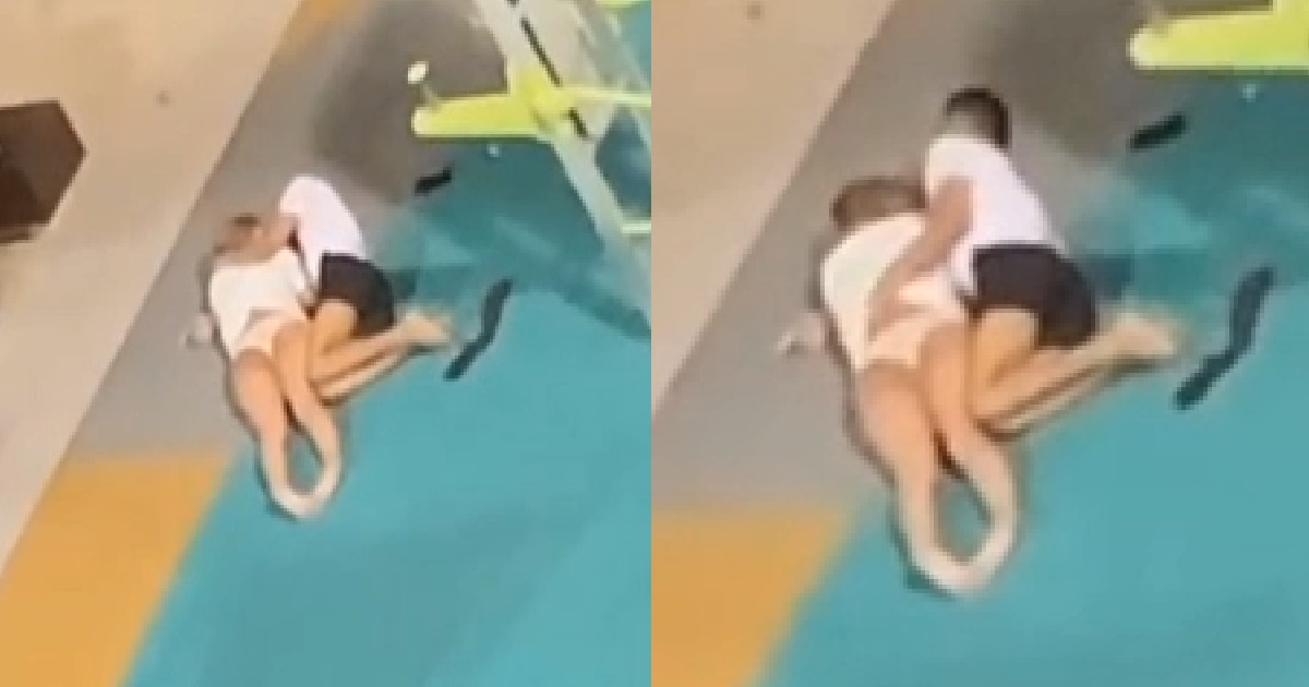 COUPLE BEING NAUGHTY AT PLAYGROUND, GUY RUBBING GIRL’S BACKSIDE ON THE FLOOR