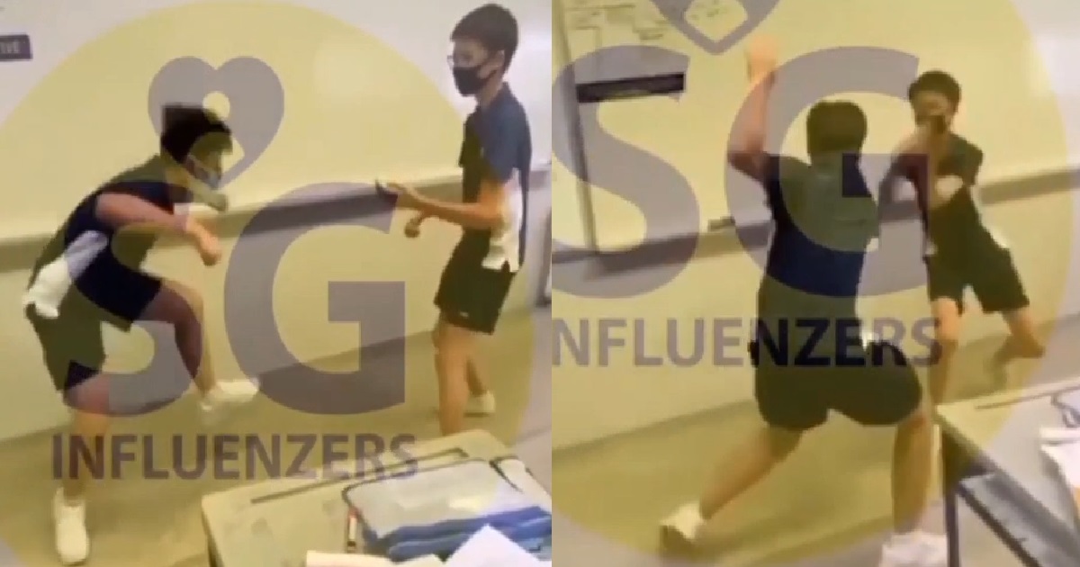 YOUNG PUNKS FIGHTING INSIDE CLASSROOM, LOOK LIKE THEY ARE DANCING CHINESE OPERA