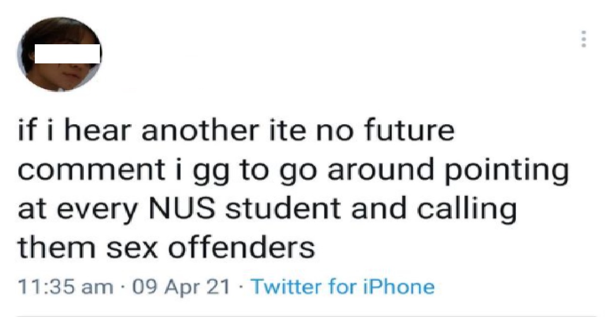 GIRL CALLS NUS STUDENTS “S*X OFFENDERS” BECAUSE PEOPLE KEEP SAYING “ITE NO FUTURE”