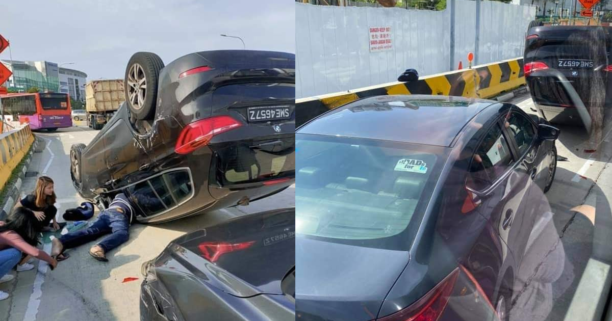 BMW OVERTURNS AT TAMPINES. SERIOUS INJURIES SUSTAINED