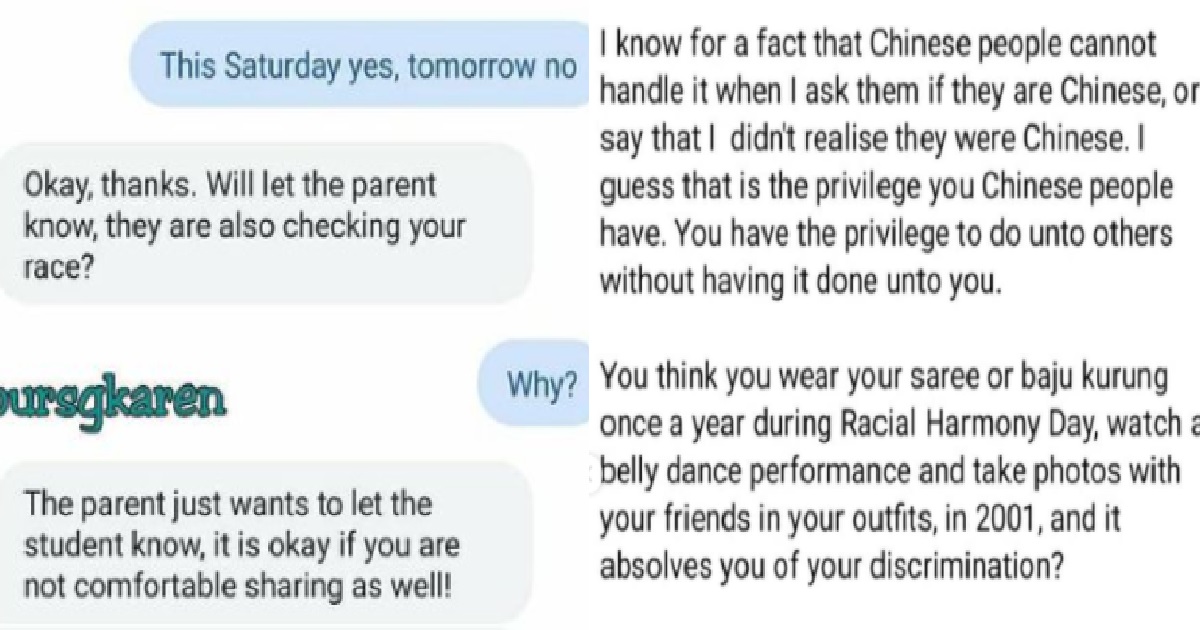 MALAY TUTOR ALLEGEDLY RACIALLY DISCRIMINATED, CALLS OUT “CHINESE PRIVILEGE”