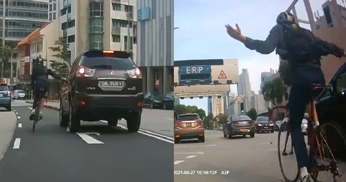 ERRANT ANG MOH CYCLIST ON THE ROAD, HARASSING RANDOM CARS AT RIVER VALLEY ROAD